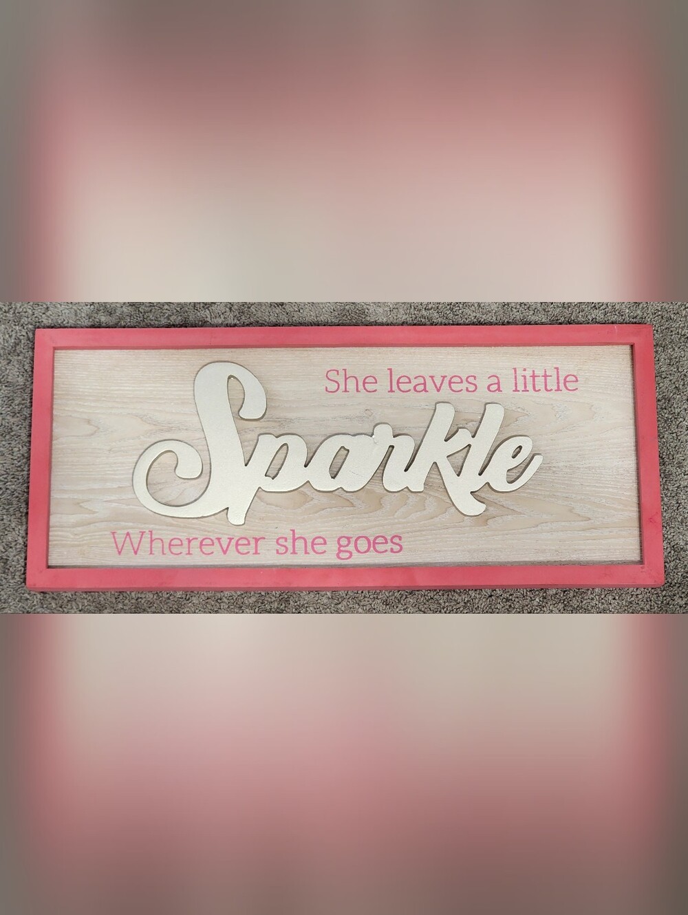 Girls Framed 3D Wall Sign 24x10, "She Leaves A Little Sparkle Wherever She Goes"